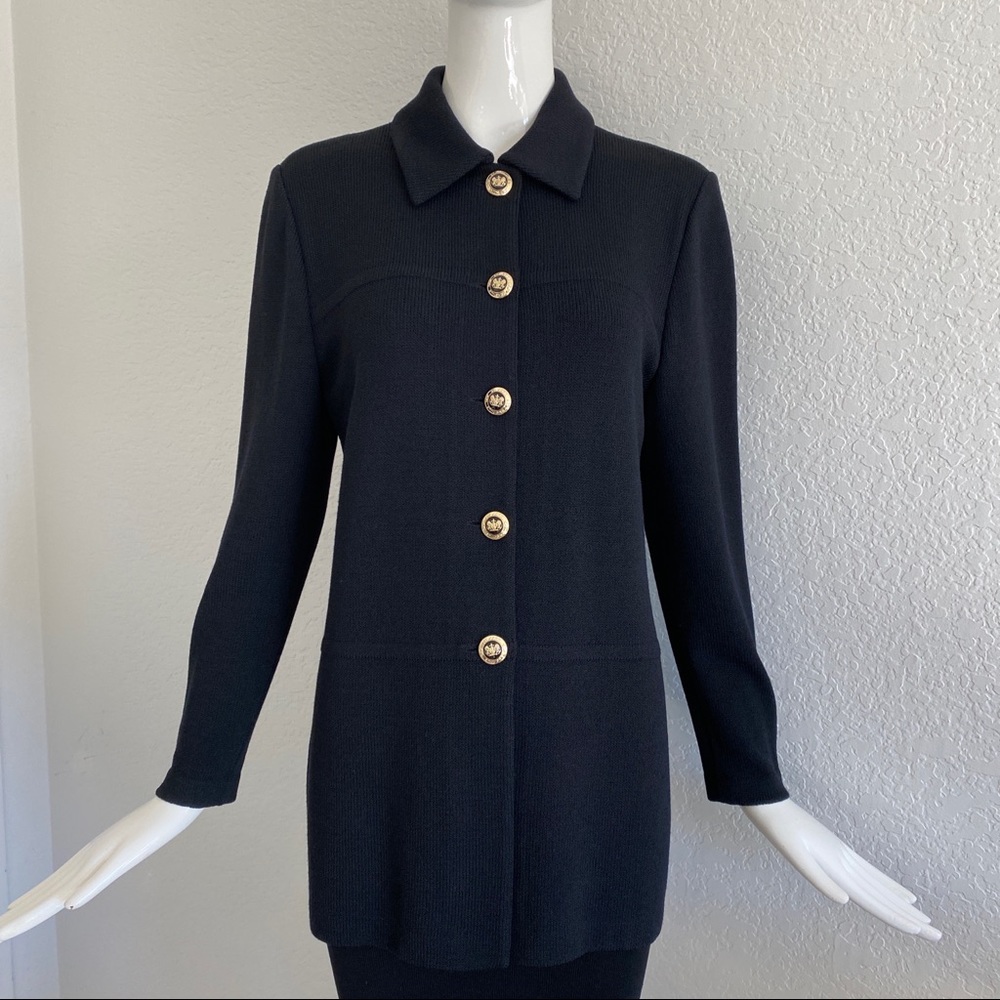 St. John black Santana knit button down jacket - Picture 3 of 11